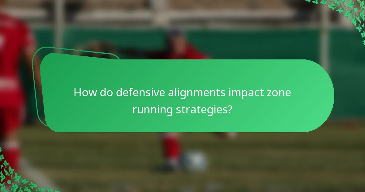 How do defensive alignments impact zone running strategies?